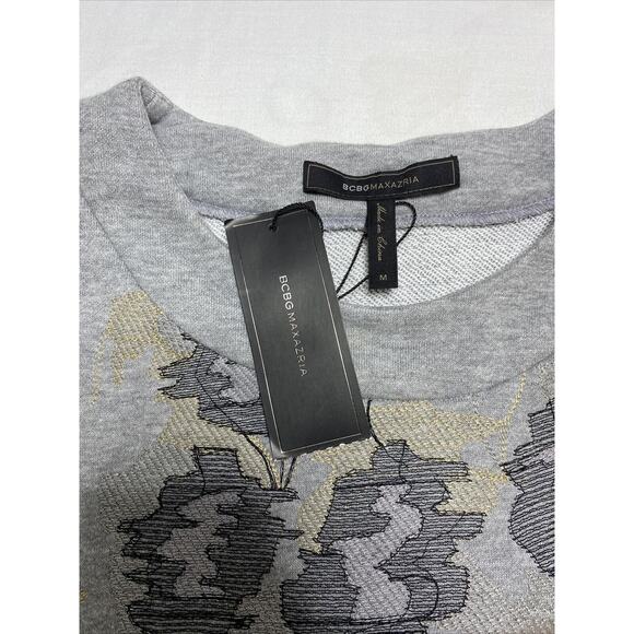 NWT BCBGMAXAZRIA Embroidered Tunic Sweatshirt French Terry Medium Heather Gray - Picture 10 of 16